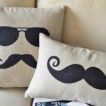 Mr. Moustache Print Decorative Pillow